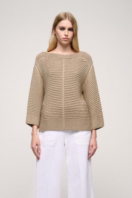 Maglione maglioncino pullover maglia in lana spalle scoperte Colore Beige  Taglia Unica